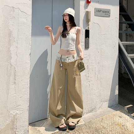 American Style Lace Wide Leg Jeans Women's 2025 Summer New Style Straight Loose High Waist Slimming Scimitar Pants
