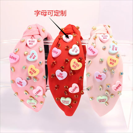 Cross-border European and American New Diamond-encrusted Love Hair Hoop Beaded Fashion Sweet High-end Knot High Cranial Top Ball Head Hoop