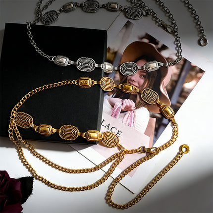 Silver Waist Design Retro Accessories Versatile Dress Double-Layer Metal Belt Pants Belt Trendy