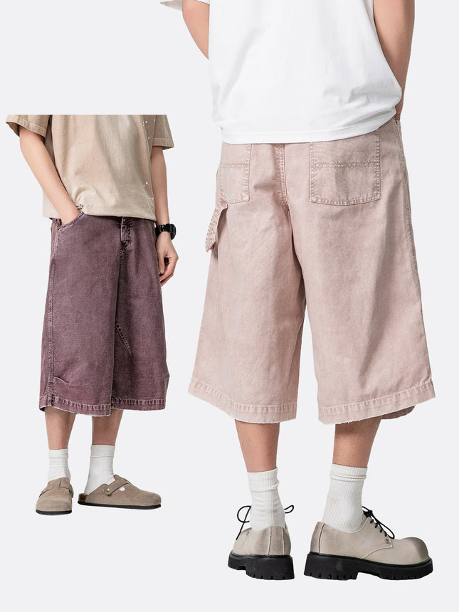 Black Fleet Casual Workwear Cropped Pants for Men and Women, Washed Vintage Pants, American Retro Loose Fit, Distressed Spray-Dyed