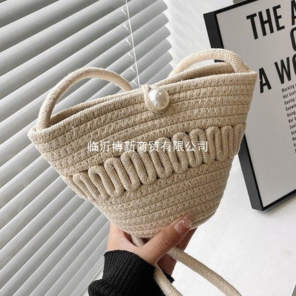 New Summer Women's Bag Bucket Beach Bag Pearl Fashion Mini Children Shoulder Crossbody Bag Travel Mori Small Bag