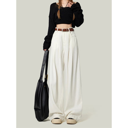 Slimming Sag White Wide Leg Jeans Women's 2025 Spring New High Waist Casual Loose All-match Mop Pants