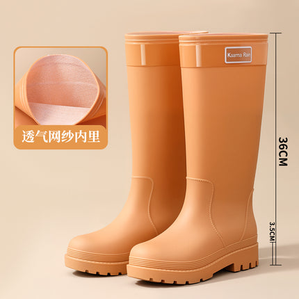 Chinese Style Bright Red Extra High Women's Rain Boots cm High Black Boots Fashionable Women's Rubber Shoes Sweet and Sassy Long Rain Boots Water Boots