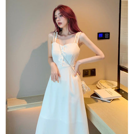 Cross-border Foreign Trade Mid-length Slip Skirt Summer Retro Hepburn Style dress Women's Black Elegant Sexy Shoulder Slim-fit