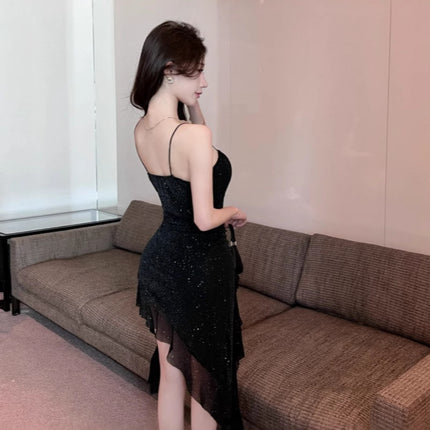 in stock 8966 Sexy Mesh Sling dress Nightclub Night Foot Bath Massage Technician Work Overalls Long Dress