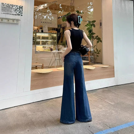 Cross-Border High-Waisted Non-Stick Leg Flared Jeans for Women 2025 Spring and Summer New Fat-Covering Slimming Wide-Leg Pants