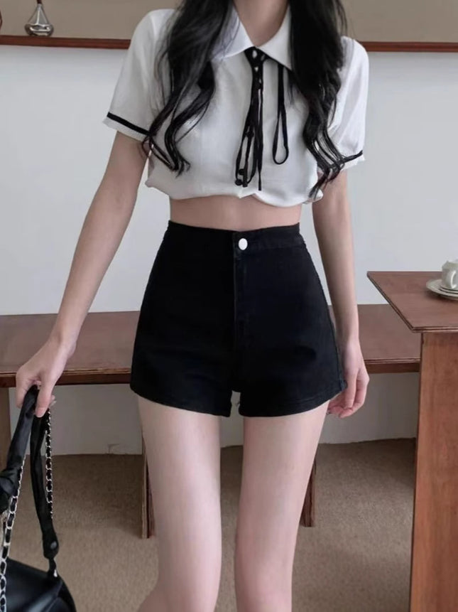 Petite Black Shorts Skinny Jeans Women's Summer Wide-Leg Pants New Hot Girl Hot Pants American Style Small Pants