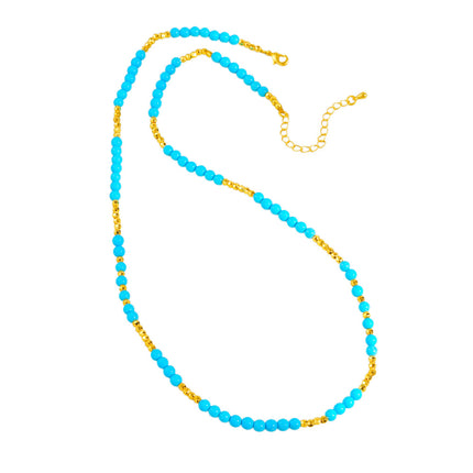Puzuo 24K Bright Gold Bouncy Blue Beads Turquoise Necklace Adjustable Neck Chain Whitening Beads Clavicle Chain for Women