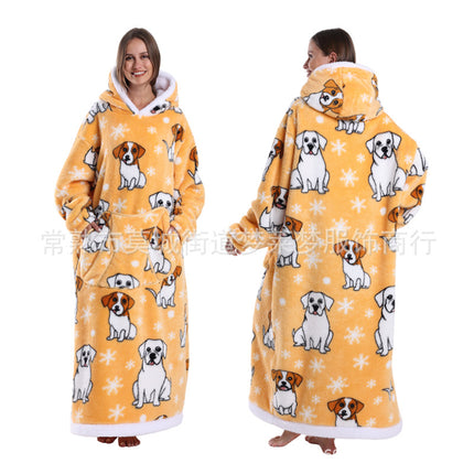 A generation of winter clothing lazy printed hoodie thickened and lengthened adult couples nightgown tk labeling cross-border