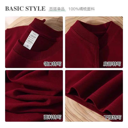 wine red 500g heavy cotton short sleeve T-shirt thick impermeable loose half sleeve men's and women's couples base shirt top