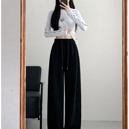 White and Grey Sports Pants Women's Draped 2024 Summer New Loose Slimming Wide-Leg Casual Foot Sweatpants