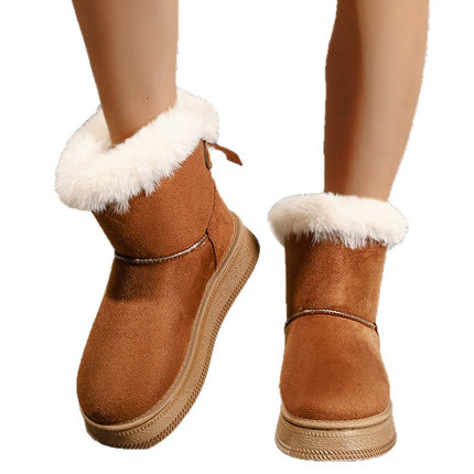 2025 Autumn and Winter New European and American Export Large Size Fleece-Lined Thick-Soled Slip-On Furry Bow Large Size Snow Boots
