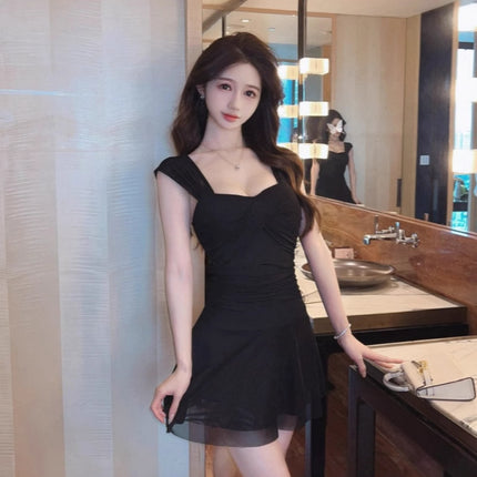 Real Shot 8967 Sexy Mesh Low-cut Ruffled dress Women's Clothing Summer New Nightclub Foot Bath Technician Work Clothes