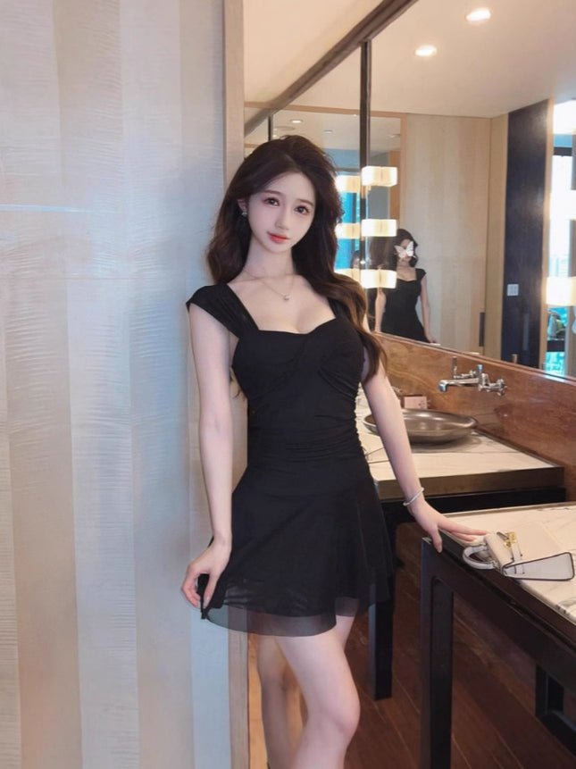 Real Shot 8967 Sexy Mesh Low-cut Ruffled dress Women's Clothing Summer New Nightclub Foot Bath Technician Work Clothes