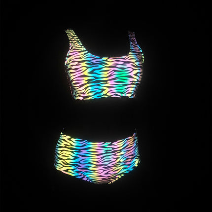 New Zebra Pattern Colorful Reflective Split Swimsuit European and American Women's High Waist Pants bikini Swimsuit Laser bikini