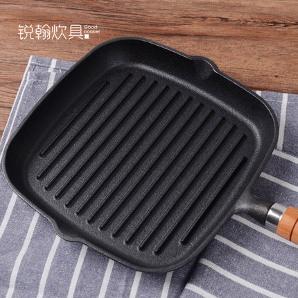 Cast Iron Steak Frying Pan Pot Iron Striped Baking Pan Steak Frying Pan Uncoated Thickened Pan Factory Direct Wholesale