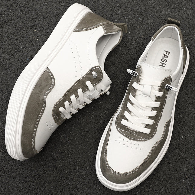 White Shoes Men's 2025 Spring New Vintage Board Shoes Men's Casual Sports Trendy Color-matching Lace-up Men's Leather Shoes