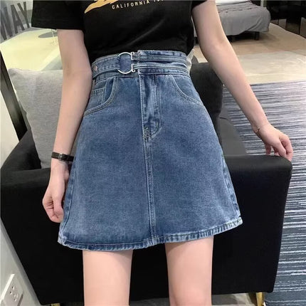 2024 summer new pear-shaped figure wearing skirt high waist Denim skirt slim hip A- line skirt