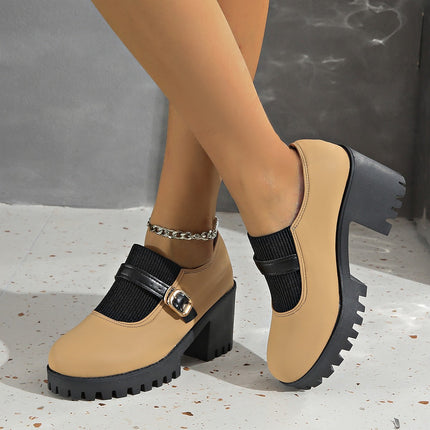 Cross-Border Foreign Trade Fashion High-Heeled Shoes for Women 2024 Winter New Casual Thick Heel Deep Mouth Shoes Round Toe Shoes