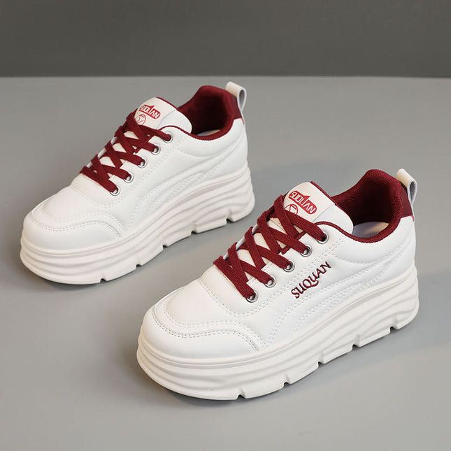 W3685 New Pure Color 2025 Summer White Shoes Thick Sole Inner Heightening Wear-Resistant Casual Shoes Student Sneakers