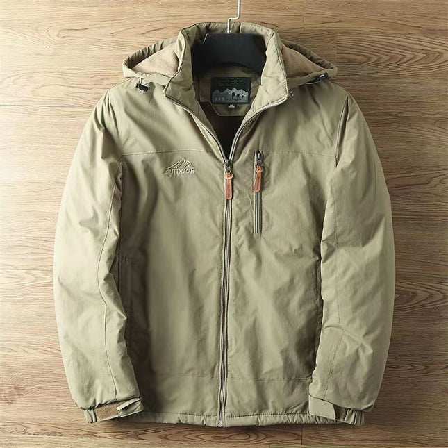 2025 Three-Proof Autumn and Winter Outdoor Velvet Cotton Jacket Men's Jacket Casual Removable Hooded Windbreaker Loose Jacket for Men