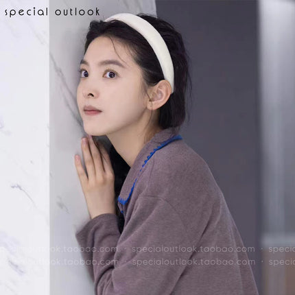 Wide-brimmed white headband 2025 new women's summer high-end hair bundle high skull top face small hair clip headdress