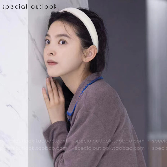 Wide-brimmed white headband 2025 new women's summer high-end hair bundle high skull top face small hair clip headdress
