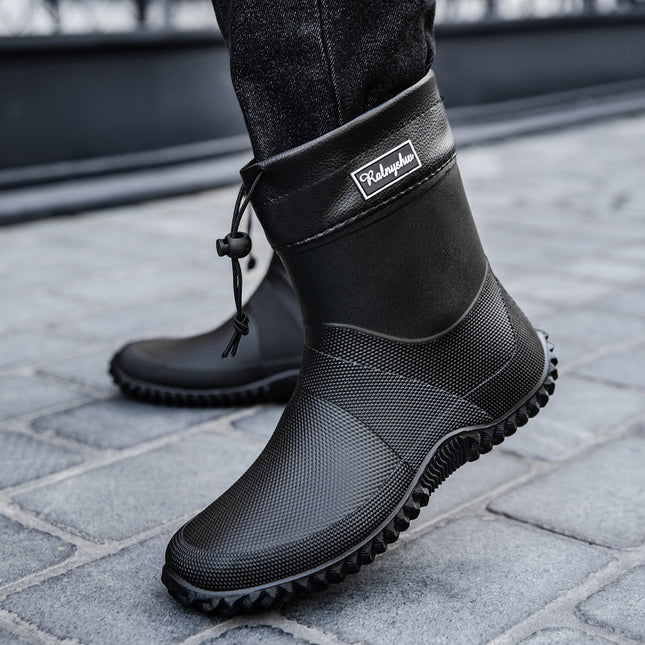 Rain Boots for Men, Outdoor Women's Fishing Shoes, Mid-Tube Non-Slip Kitchen Waterproof Shoes, Military Rain Boots, Takeaway Rider Rubber Shoes