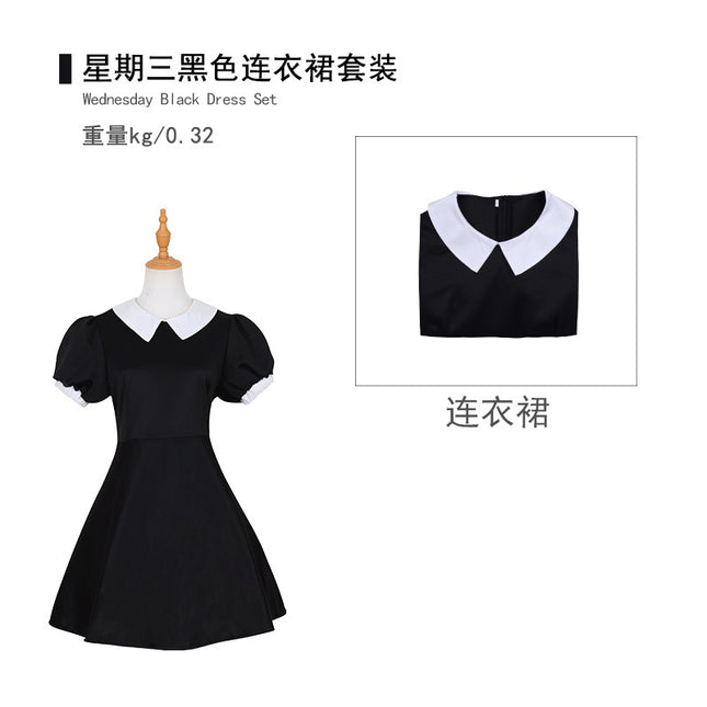 The Addams Family Cos Costume American Drama Same Style Prom Dress Wednesday Black Dress