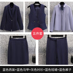 blue suit gray shirt vest blue skirt blue pants / S