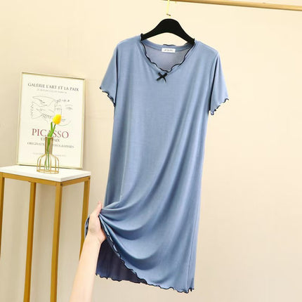 Modal Dress Women's Summer Thin Short-Sleeved A-Line Skirt Mid-Length Home Casual Skirt Ear-Hemmed Loose Nightgown