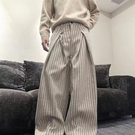 American-Style Lazy New Pleated Design Loose Wide-Leg Striped Casual Pants Versatile Floor-Length Pants