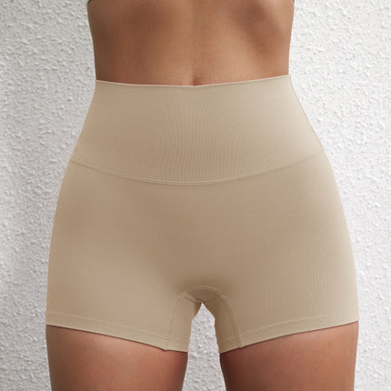 Summer solid color European and American women's high waist hip lifting peach sports shorts tight stretch fitness three pants can be worn outside