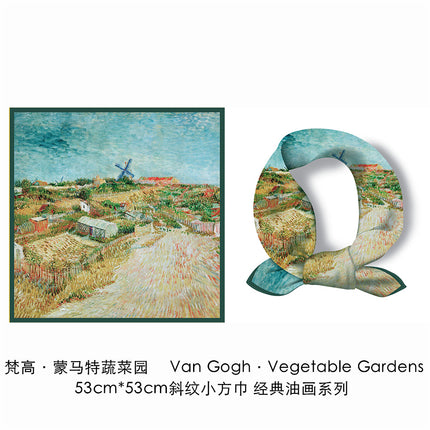 53cm New Van Gogh Oil Painting Series Montmartre Vegetable Garden Twill Decorative Small Square Scarf Scarf Scarf