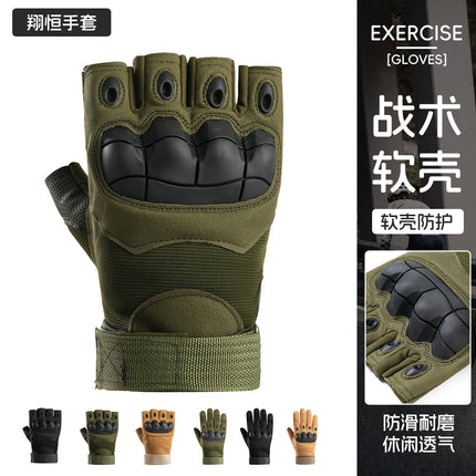 Tactical Full-Finger Gloves for Men, Soft Shell Protective Palm Pads, Touch Screen Combat Training Gloves, Non-Slip Half-Finger Gloves, Cross-Border