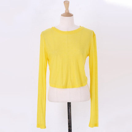 Dropshipping Korean Dongdaemun Light Yellow Cropped Long-Sleeve T-Shirt Top for Women, Korean Trending Color