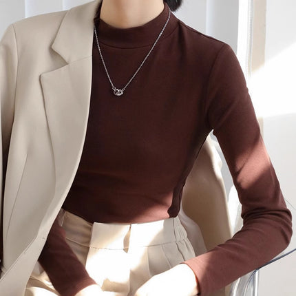 Spring and Autumn Women's Slim Pure Color New Bottoming Shirt 2025 Turtleneck Bottoming Shirt T-Shirt Fashionable T-Shirt Mid-Collar