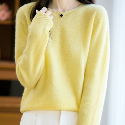 First-Line Ready-To-Wear 100% Pure Wool Round Neck Knitwear Women's New Autumn and Winter Seamless Knitwear Slimming Look Versatile Knitwear