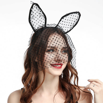 Sexy Lace Small Rabbit Ears Veil Velvet Edge Annual Meeting party Sex party Hair Accessories Animal Head Buckle Hair Hoop