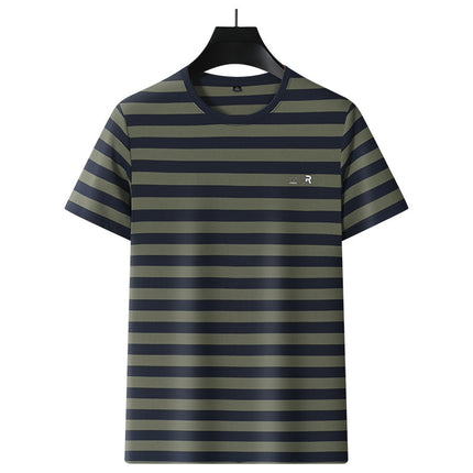 Woodpecker Men's Summer in stock Heavy Round Neck Shirt Striped Light Business Fit Casual Men's Top Simple