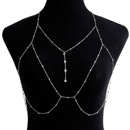European and American Sexy Exaggerated Beach Casual Body Clothing Chain Necklace Flash Diamond Pendant Tassel Necklace Chest Chain 2023