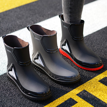 Medium and short tube men's bunted mouth rain shoes night with reflective strip rubber shoes waterproof shoes elastic band waterproof mouth gray water shoes