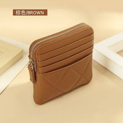 Genuine Leather Card Holder new sheepskin rhombus small mini women's solid color coin bag earphone storage zipper coin purse