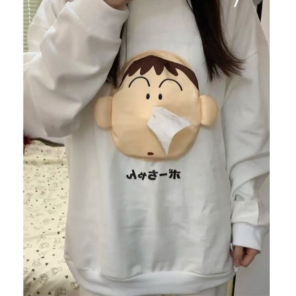 Autumn and winter new fleece-lined hooded warm sweater paper-drawing carry-on paper towel fun all-match casual top