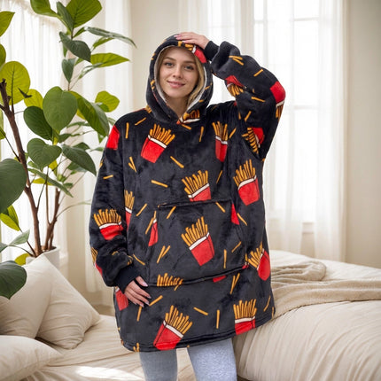 Hooded Blanket, Lazy Blanket That Can Be Worn Outside, Lazy Flannel Pajamas, Tv Blanket, Outdoor Cold-Proof Hooded Blanket for Home Use