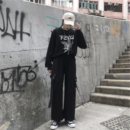 Thin/velvet Spring and Summer Korean Style ins Cargo Pants for Men and Women Loose Sports and Leisure Students Leg-tie Straight Wide-leg Pants
