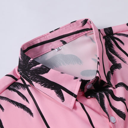 Men's Short-sleeved Shirt Lake Blue Black Powder Striped Printing Foreign Trade Men's Summer Casual 2025 New Cross-border Special