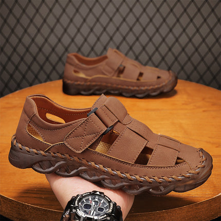 Cross-Border Hot-Selling Summer New Products Large Size Hand-Stitched Casual Breathable Mesh Genuine Leather Toe-Cap Sandals and River Shoes
