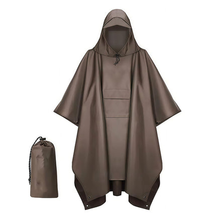 Outdoor Adult Poncho Raincoat for Hiking, Mountaineering, Fishing, Camping, Multifunctional 3-in-1 Tarp Ground Sheet Poncho