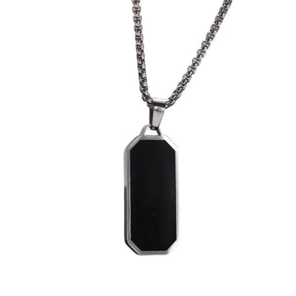 Men's Necklace Stainless Steel Glue Drop Hangtag Plain Face Pendant Geometric Fashion Simple Engraving Jewelry Necklace